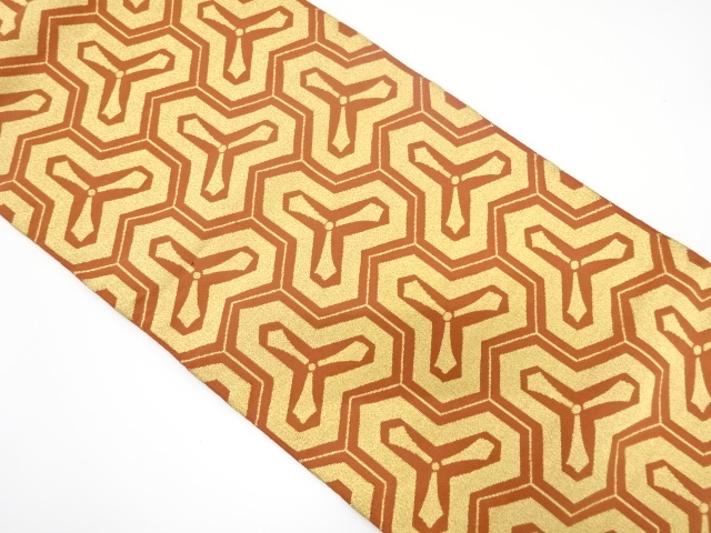 アンティーク　綴れ　毘沙門亀甲模様織り出し袋帯（着用可）